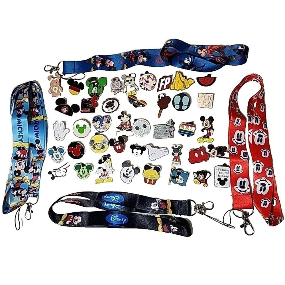 Disney MICKEY FRIENDS Theme Starter Lanyard Set of 4 Park Trading Pins Mystery
